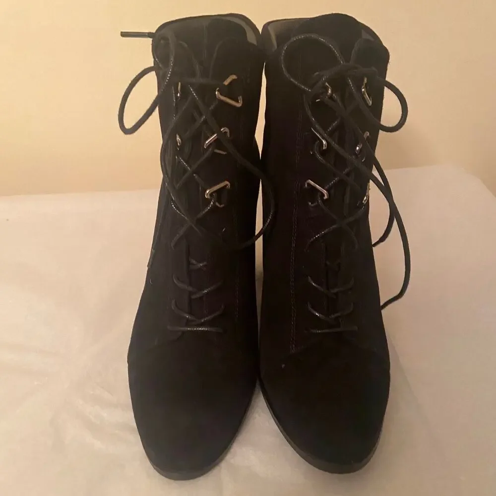 Stuart Weitzman‎ Black Suede Lace Up Booties Size 7.5